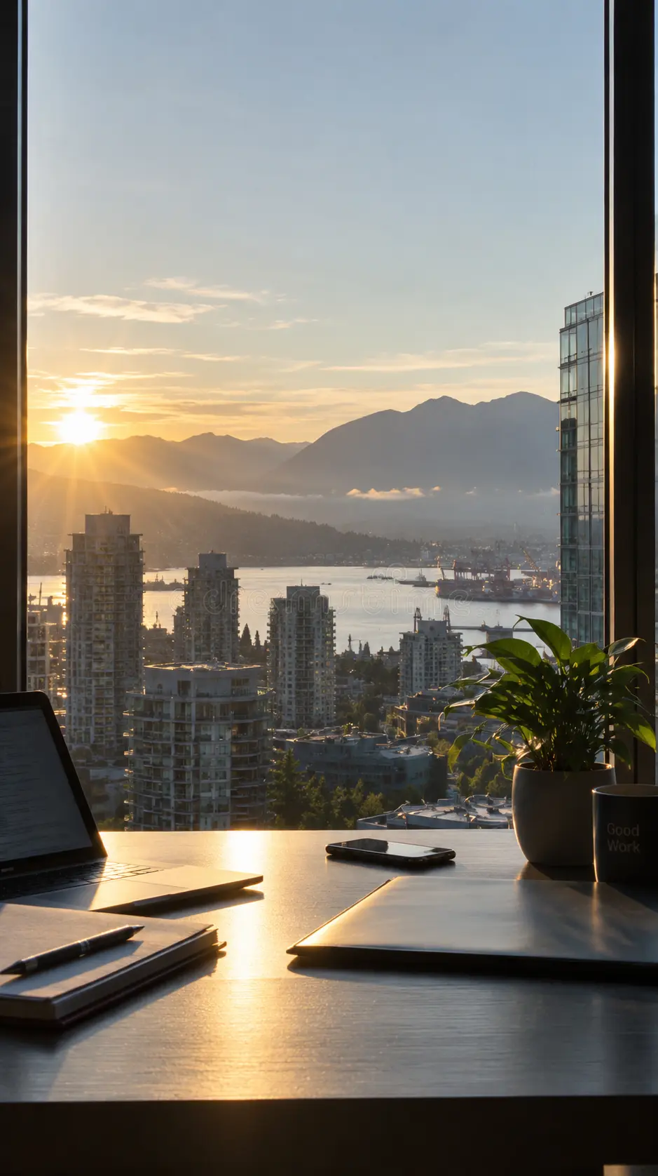 A quiet Vancouver office looking out over the harbour